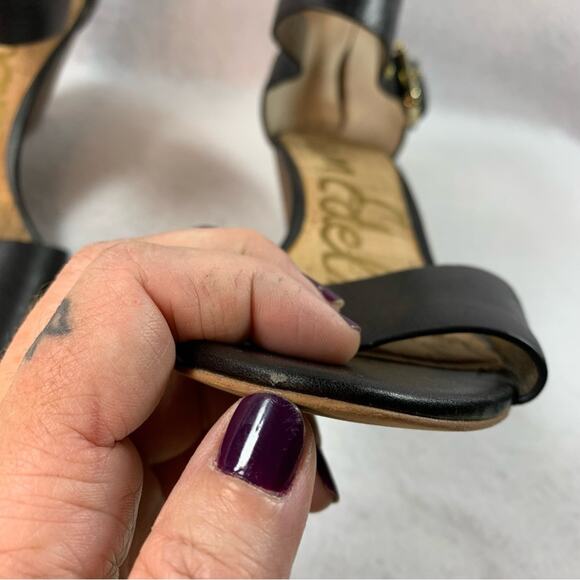 SAM EDELMAN Suzanna Leather Peep Toe Wedge Sandal Sz 8 Double Buckle Straps - Picture 13 of 13